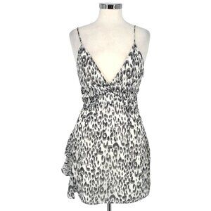 Superdown Revolve Kina Leopard Print Ruched Mini Dress Gray White Size Medium
